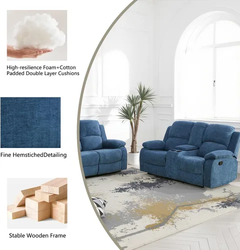 Vista 5 de Juego de sofá reclinable manual, juego de sofá reclinable de microfibra, juego de muebles modernos para sala de estar, sofá reclinable para sala