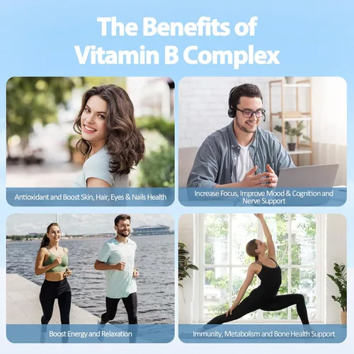 Vista 6 de Complejo de Vitamina B Plus 13 en 1 con Vitamina B1, B2, B3 (Niacina), B4, B5, B6, B7 (Biotina), B8 (Inositol), B9 (Ácido Fólico), B12, C, D3, K2