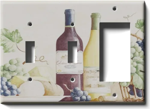 Vista 6 de Placa decorativa para salida - uvas y vino - Receptáculo doble dúplex