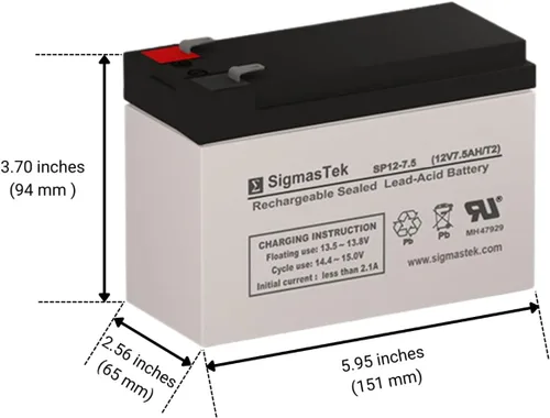 Vista 2 de Bruno SRE-1550 - Juego de repuesto de batería compatible con SigmasTek - 2 baterías de 12 voltios y 7.5 AmpH