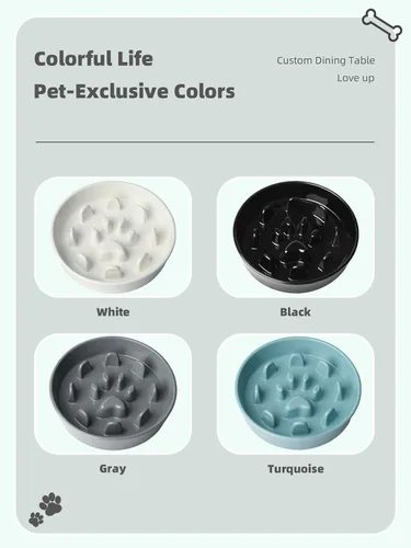 Vista 4 de Cerámica 1.5 taza para razas pequeñas y medianas tazón de perro de alimentación lenta (negro)