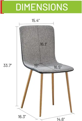 Vista 3 de FurnitureR Juego de 4 sillas de comedor, cómodas sillas auxiliares con respaldo de tela de poliuretano y patas de roble resistentes para cocina, Gris