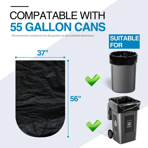 Vista 4 de Charmount Bolsas de basura de 55 galones, 1.5 mil-37 x 56 pulgadas con lazos, bolsas de basura negras grandes y resistentes para exteriores, trabajo