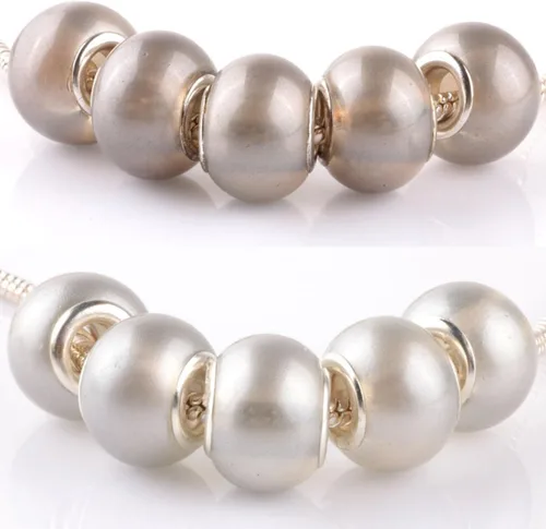 Vista 7 de RUBYCA Mezcla de perlas de imitación de cristal de Murano pulsera de encanto europeo espaciador color plata 100pcs DIY
