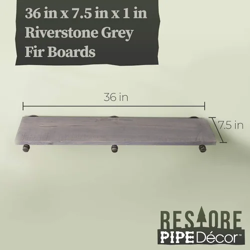 Vista 3 de Pipe DÉCOR - Estantería de madera de abeto Douglas de alta calidad, 36 pulgadas de largo, juego de 2 tablas y 6 soportes rectos, acabado gris