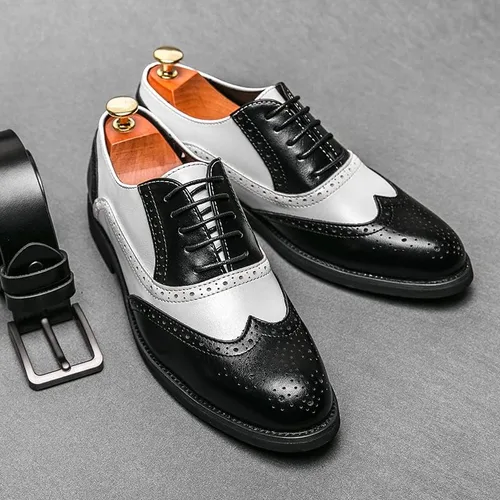 Vista 3 de HuitJours Hombres Brogues Wingtip Lace Up Classic Black Dress Shoes Derby Gatsby Prom Fashion Oxford