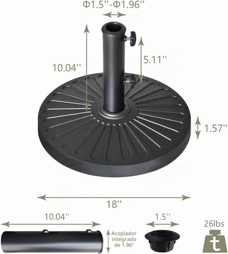 Vista 3 de EliteShade USA Base de Sombrilla Soporte Market Patio Exterior Resistente Portasombrillas con Patrón Radial Cóncavo, Negro