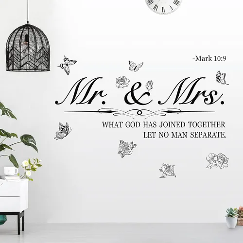 Vista 7 de Calcomanías de pared de Mr. and Mrs. Peel and Stick, refranes de boda, calcomanías de letras artísticas, decoración romántica de aniversario