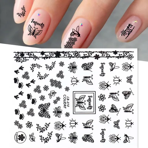 Vista 7 de 10 hojas de calcomanías de arte de uñas, calcomanías de arte de uñas doradas y negras, diseño de llama, calcomanías de uñas autoadhesivas 3D