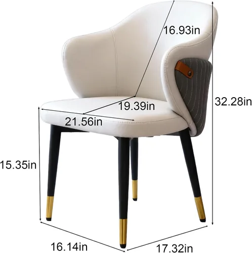 Vista 2 de Montary Juego de 2 sillas de comedor, modernas sillas de comedor empalmadas de piel sintética, respaldo ergonómico curvado con patas de acero al