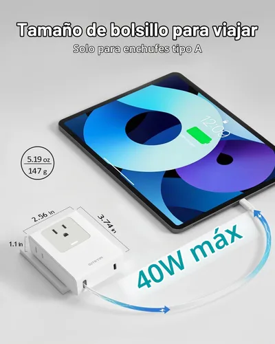 Vista 7 de Gitryin Adaptador de viaje europeo de 40 W con cable retráctil de 31.5