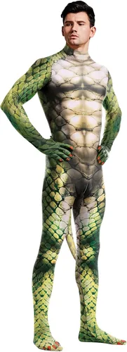 Vista 135 de Disfraz de animal para hombre con estampado de cola grande, overol peludo de elastano para cosplay, fiesta de Halloween