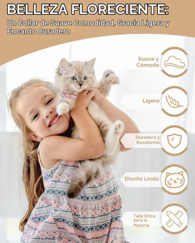 Vista 6 de Collar de gato de terciopelo suave con campana, collar ajustable para Rosa (Flower Pink)