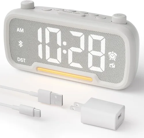 Vista 8 de OnLyee Radio despertador 5 en 1 – Radio FM, sonido de altavoz de alta fidelidad, altavoz Bluetooth, temporizador de apagado automático, luz