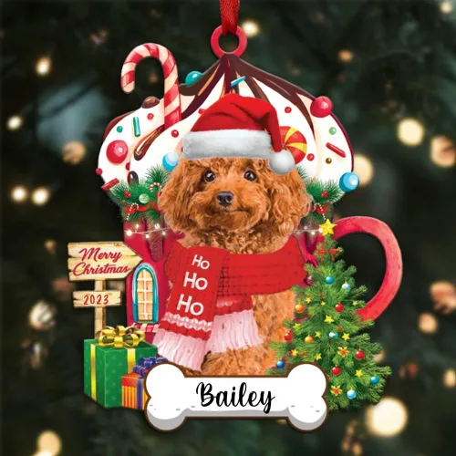 Vista 80 de Akita1 - Adorno personalizado para perro, adorno de perro con nombre personalizado, plano impreso en 2D, acrílico colgante, Papá Noel y perro