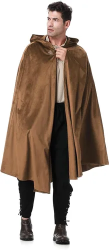 Vista 3 de TOONRAIN Capa medieval para hombre con capucha, disfraz renacentista con capucha, estilo vikingo, steampunk, hobbit para mujer, capa corta