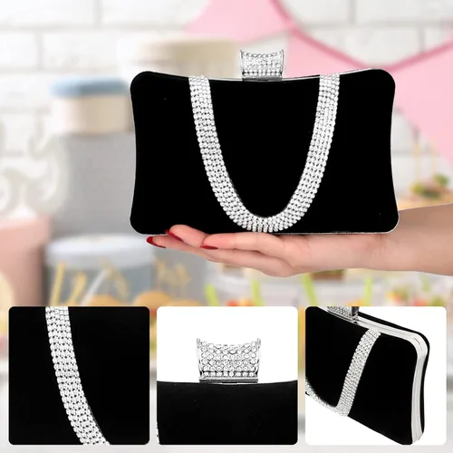 Vista 5 de Bolso de noche de terciopelo para mujer, bolso de mano brillante con diamantes de imitación