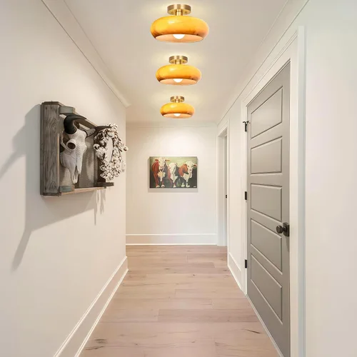 Vista 3 de Lámpara de techo semiempotrada, lámpara de techo moderna de mediados de siglo de 11 pulgadas, accesorio de iluminación de pasillo con pantalla