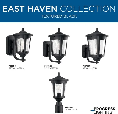 Vista 6 de Progress Lighting East Haven Collection - Farol de pared mediana de transición de cristal transparente con 1 luz, color negro
