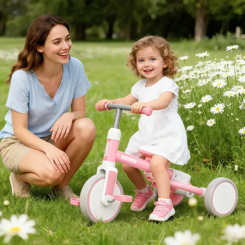Vista 2 de KORIMEFA Triciclo 5 en 1 para niños pequeños de 1 a 3 años, bicicleta para Rosa