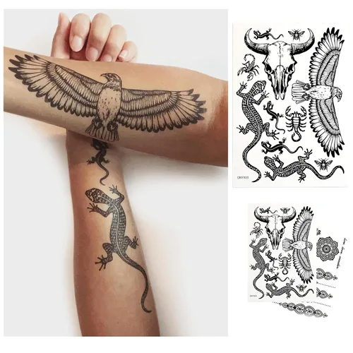 Vista 14 de Tatuajes temporales para mujeres adultas – 2 hojas – Black Big Ying y Yang Koi Fish Kanji Love Skeleton Heart Hand Skull Lotus Sleeve Adultos Tattoo