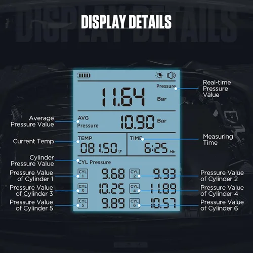 Vista 3 de AUTOOL Juego de medidor de compresión digital automotriz, 0-426PSI 0~29bar para kit de herramienta de prueba de compresión de cilindro de motor