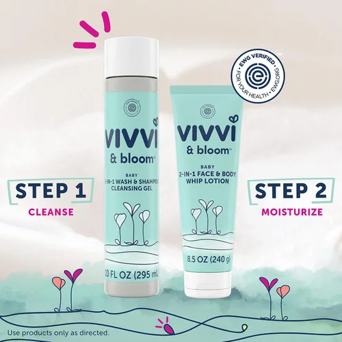 Vista 6 de Vivvi & Bloom Loción suave 2 en 1 para bebé, cara y cuerpo, para piel delicada y sensible del bebé, loción hipoalergénica aroma natural, 8.5 onzas