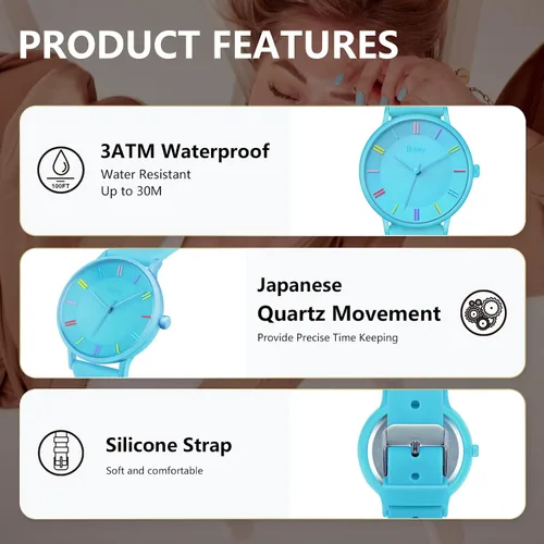 Vista 3 de Bisley Rainbow Watch - Reloj de pulsera impermeable con banda de silicona para niña y mujer