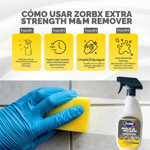 Vista 2 de ZORBX Extra Strength M&M Remover and Cleaner - Spray limpiador sin lejía Fórmula sin exfoliante Removedor de olores multiusos para alfombras
