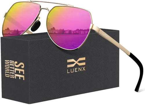 Vista 9 de Lentes para aviador Luenx polarizados, para hombres y mujeres, con armazón de metal grande, protección UV 400
