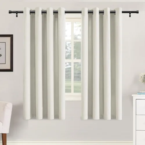 Vista 42 de H.VERSAILTEX Cortinas de cocina texturizadas de lino natural con ojales de 45 pulgadas de largo, lino sintético grueso para oscurecer la habitación