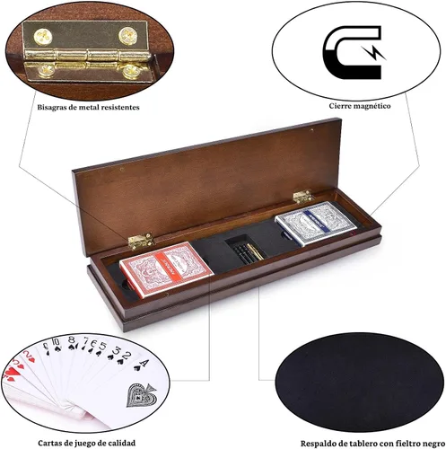 Vista 4 de AMEROUS Juego de Cribbage de Mesa de Madera con Bloqueo Magnético - Clavijas de Metal - 2 Cartas de Juego - Tablero Continuo de 3 Vías - Área