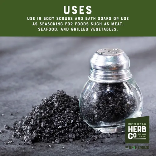 Vista 4 de Monterey Bay Herb Co. Sal marina hawaiana negra Sal de lava negra para alimentos asados y a la parrilla Sal de acabado o uso cosmético 1/4 lb