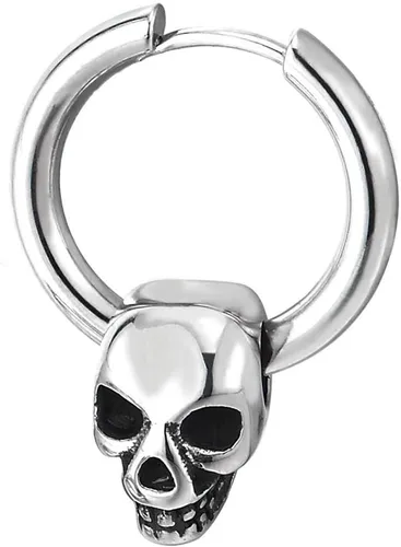 Vista 3 de Mens Womens Stainless Steel Vintage Circle Huggie Hinged Hoop Earrings Dangle with Skulls, 2pcs