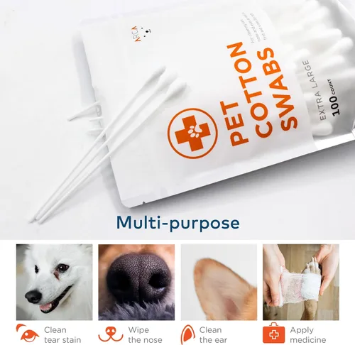 Vista 5 de Hisopos de algodón para perros y gatos, limpiador de oídos para gatos y perros, hisopo de algodón largo, kit de limpieza de orejas de gato y perro