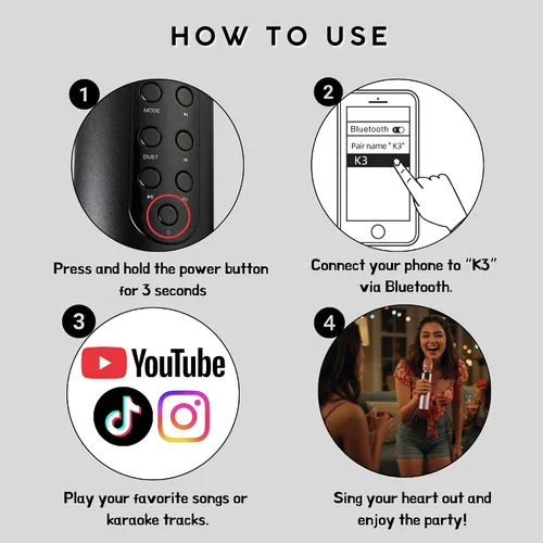 Vista 7 de Micrófono de karaoke inalámbrico, micrófono portátil Bluetooth de mano con altavoz de 10 W, máquina de karaoke para cantar en casa, fiesta