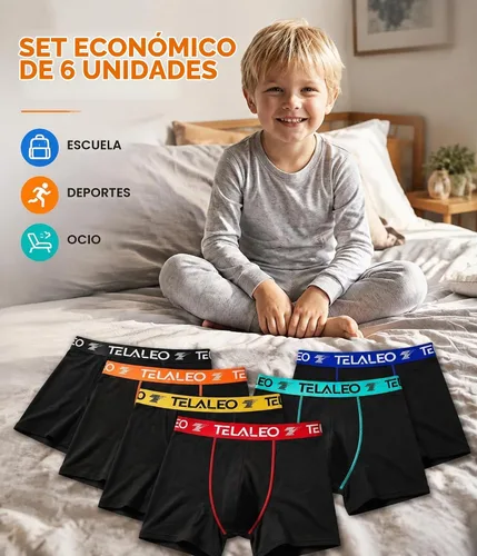 Vista 5 de TELALEO Paquete de 6 calzoncillos tipo bóxer para niños, absorben la humedad, no se suben