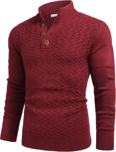 Vista 4 de COOFANDY Suéter de cuello alto falso para hombre, suéteres de punto casuales, suéter Henley de moda
