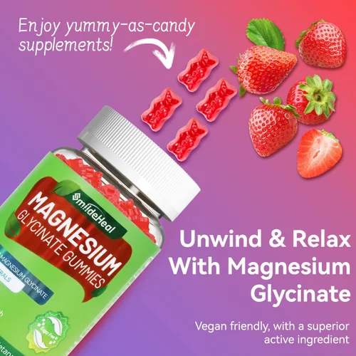 Vista 3 de Gomitas de glicinato de magnesio de 600 mg para mujeres y hombres, con L-treonato de magnesio 300 mg, CoQ10 y pimienta negra, veganas (60 unidades)