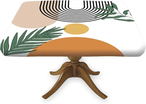 Vista 25 de Mantel cuadrado geométrico, ajustable, color turquesa, verde azulado degradado, con borde elástico, resistente a derrames y manchas, para mantel