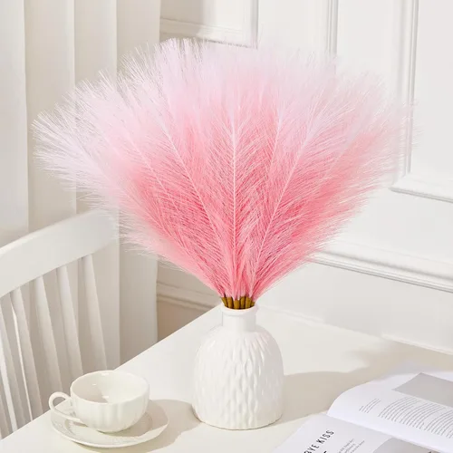 Vista 12 de Serwalin Decoración de zacate de las pampas rosa intenso, rosa rubor y rosa, 17.7 pulgadas 6 piezas de zacate de las pampas sintético, zacate A Abby
