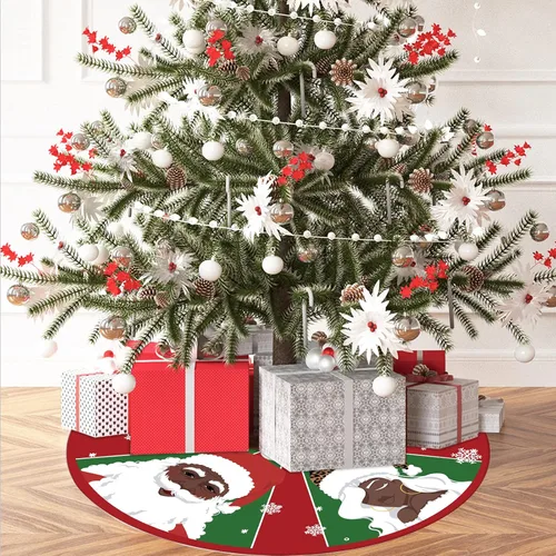 Vista 3 de Falda de árbol de Navidad rojo y verde negro Papá Noel afroamericano de 24 pulgadas, falda de árbol de invierno de Navidad para decoración
