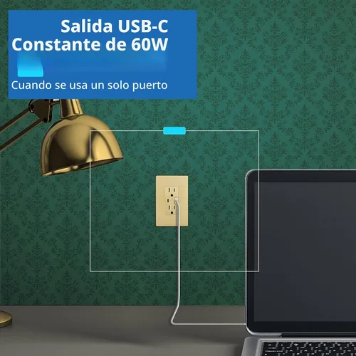 Vista 2 de LIDER Toma de pared USB-C PD de 65 W, suministro de energía, tecnología GaN Dorado