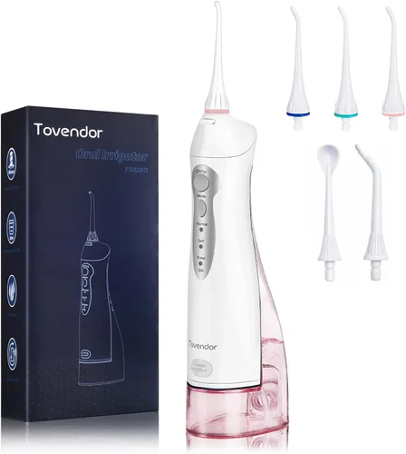 Vista 11 de TOVENDOR Irrigador de agua eléctrico, irrigador oral dental recargable inalámbrico IPX7, impermeable, 10.1 fl oz, limpiador de dientes de agua