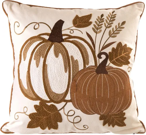Vista 3 de Glitzhome Funda de almohada decorativa cuadrada de 18 x 18 pulgadas, funda de almohada rústica para sofá, cama, ideal para la cosecha de otoño