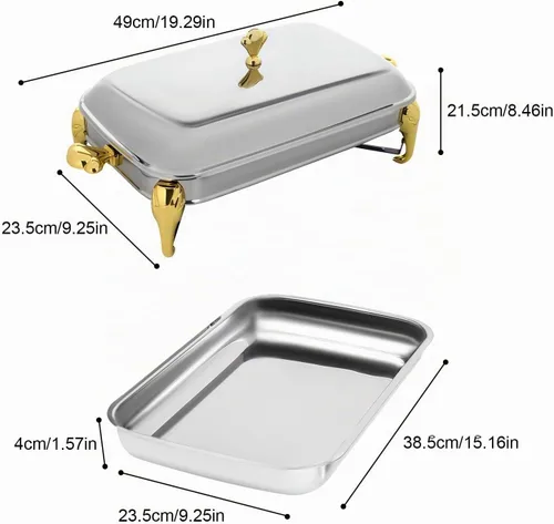 Vista 5 de Calentador de alimentos de acero inoxidable, juego de platos de bufé rectangular, estufa de buffet, juego de calentador de bufé para uso doméstico