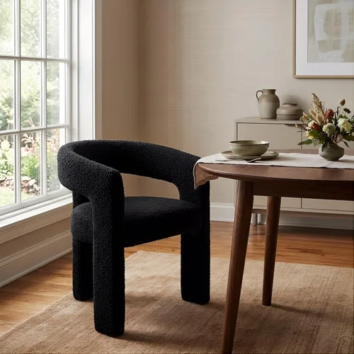 Vista 27 de Hyfirm Sillas de Comedor Modernas Tipo Barril Juego de 1, Cómoda Silla de Comedor de Acento Tapizada en Chenilla con Brazo para Cocina Sala de Estar