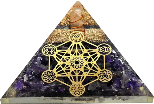 Vista 18 de Amazing Gemstone Pirámide de orgón de amatista para EMF y protección de energía negativa - Pirámide de cristal de amatista natural, Amatista