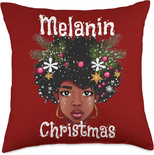 Vista 4 de Melanin Christmas Brown Skin Girls Shopp Melanin Christmas Black Girl Magic Women Mrs Claus Afro Love Throw Pillow, 16x16, Multicolor