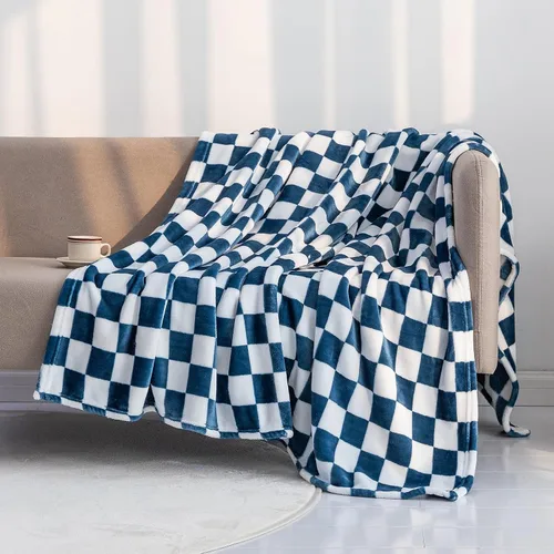 Vista 17 de LOMAO Manta de franela con patrón de cuadrícula de ajedrez, suave, lujosa, cálida y acogedora para sofá y cama, para todas las estaciones
